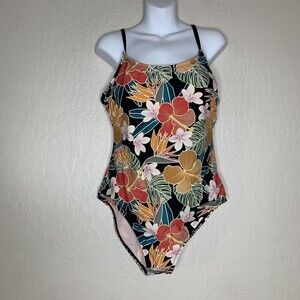 Hurley Bkack Multi Color One-Piece UPF 50+ 4-Way Stretch Swimsuit